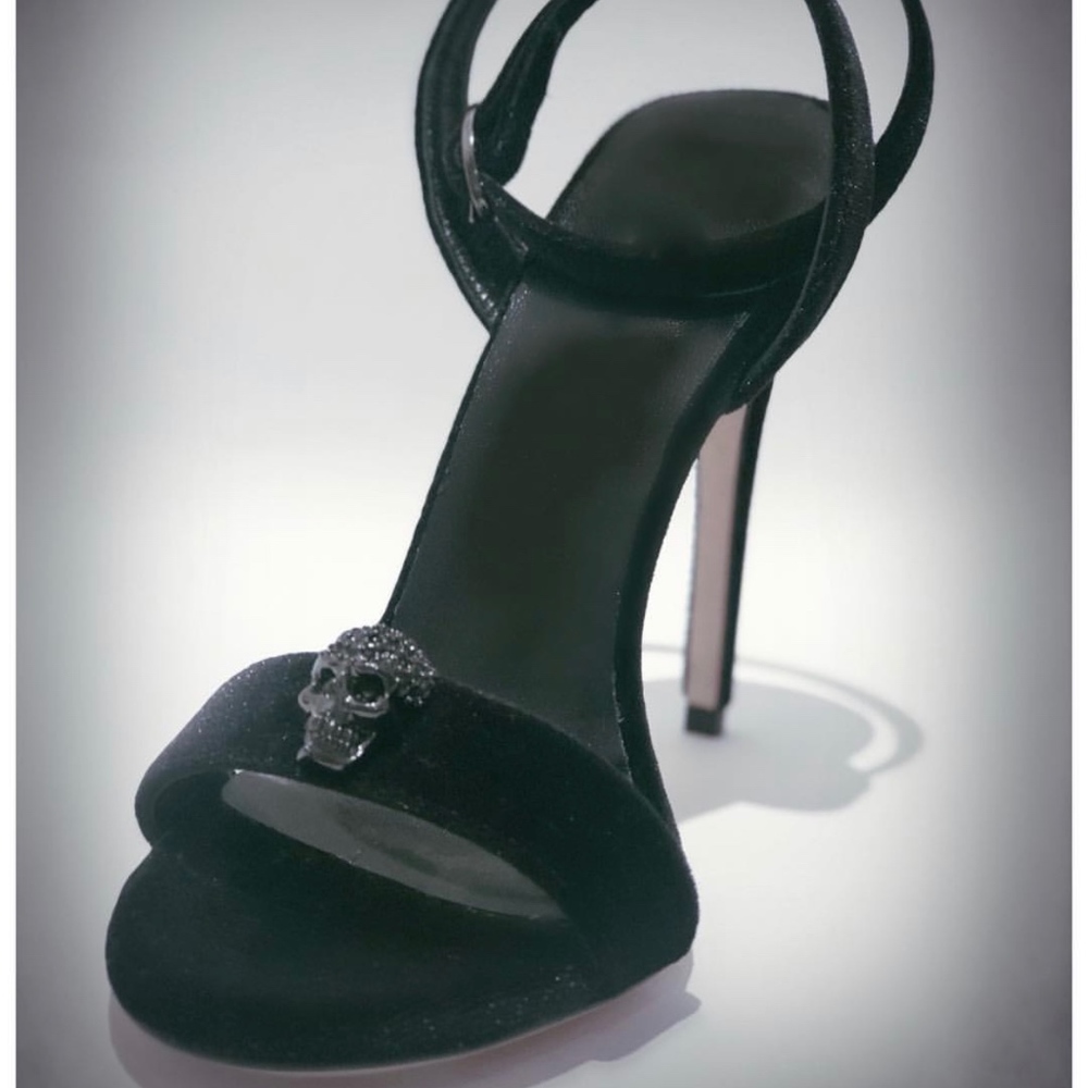 Velvet Ankle-Strap Sandal Heel